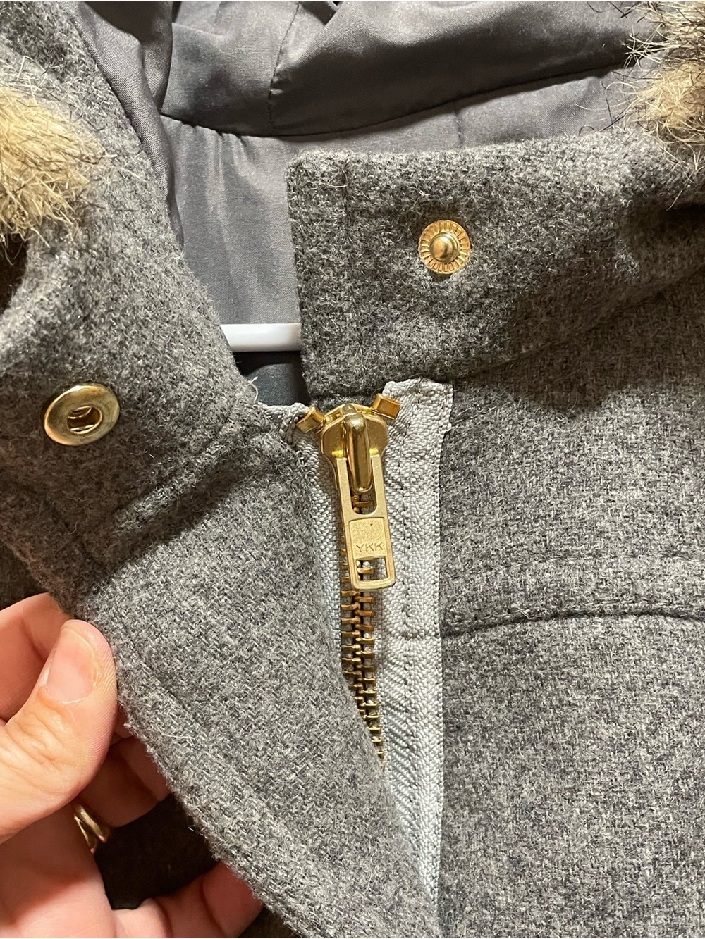 J. Crew Mercantile Gray Wool-Blend Faux Fur Hooded Pea Coat Womens Size 18 - Picture 6 of 14